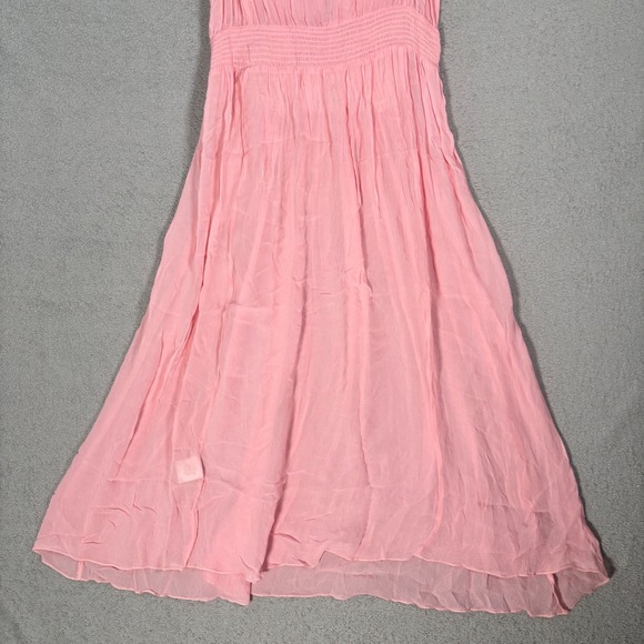 Sundance Maxi Dress Size L Pink Sheer Smocked Empire Waist Overlay Flowy Boho - Picture 9 of 14